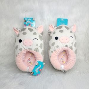 Squishmallows Rosie pig plush slippers.